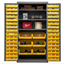 Load image into Gallery viewer, Durham 2501-BDLP-102-3S-95 Cabinet, 16 Gauge, 102 Yellow Bins, 3 Shelves, 36 X 24 X 72