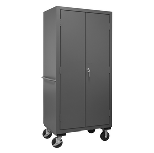 Durham 2501M-BLP-12-2S-95 Mobile Cabinet, 16 Gauge, 2 Shelves, 12 Yellow Bins, 36 X 24 X 81