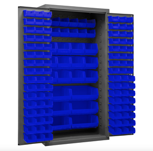 Durham 2501-BDLP-126-5295 Cabinet, 16 Gauge, 126 Blue Bins, 36 X 24 X 72