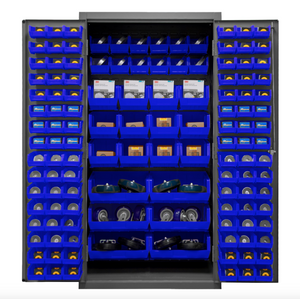 Durham 2501-BDLP-126-5295 Cabinet, 16 Gauge, 126 Blue Bins, 36 X 24 X 72