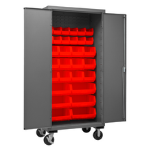 Load image into Gallery viewer, Durham 2501M-BLP-30-1795 Mobile Cabinet, 16 Gauge, 30 Red Bins, 36 X 24 X 81