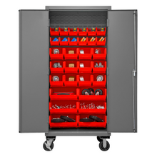 Load image into Gallery viewer, Durham 2501M-BLP-30-1795 Mobile Cabinet, 16 Gauge, 30 Red Bins, 36 X 24 X 81