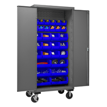 Load image into Gallery viewer, Durham 2501M-BLP-30-5295 Mobile Cabinet, 16 Gauge, 30 Blue Bins, 36 X 24 X 81