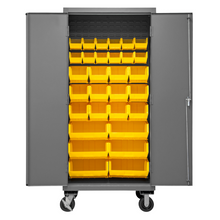 Load image into Gallery viewer, Durham 2501M-BLP-30-95 Mobile Cabinet, 16 Gauge, 30 Yellow Bins, 36 X 24 X 81