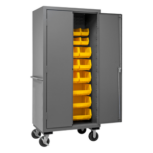 Durham 2501M-BLP-30-95 Mobile Cabinet, 16 Gauge, 30 Yellow Bins, 36 X 24 X 81