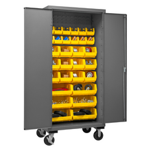 Load image into Gallery viewer, Durham 2501M-BLP-30-95 Mobile Cabinet, 16 Gauge, 30 Yellow Bins, 36 X 24 X 81