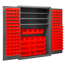 Load image into Gallery viewer, Durham 2502-138-3S-1795 Cabinet, 16 Gauge, 3 Shelves, 138 Red Bins, 48 X 24 X 72