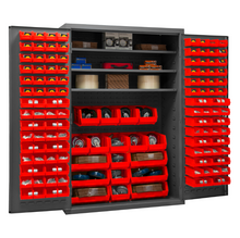 Load image into Gallery viewer, Durham 2502-138-3S-1795 Cabinet, 16 Gauge, 3 Shelves, 138 Red Bins, 48 X 24 X 72