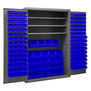 Durham 2502-138-3S-5295 Cabinet, 16 Gauge, 3 Shelves, 138 Blue Bins, 48 X 24 X 72