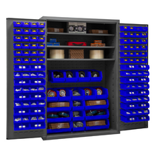 Load image into Gallery viewer, Durham 2502-138-3S-5295 Cabinet, 16 Gauge, 3 Shelves, 138 Blue Bins, 48 X 24 X 72