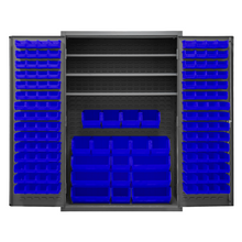 Load image into Gallery viewer, Durham 2502-138-3S-5295 Cabinet, 16 Gauge, 3 Shelves, 138 Blue Bins, 48 X 24 X 72