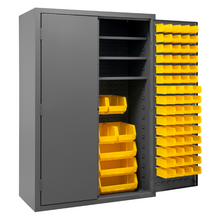 Load image into Gallery viewer, Durham 2502-138-3S-95 Cabinet, 16 Gauge, 3 Shelves, 138 Yellow Bins, 48 X 24 X 72