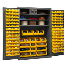 Load image into Gallery viewer, Durham 2502-138-3S-95 Cabinet, 16 Gauge, 3 Shelves, 138 Yellow Bins, 48 X 24 X 72