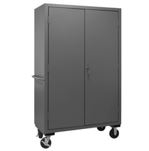 Load image into Gallery viewer, Durham 2502M-BLP-18-2S-5295 Mobile Cabinet, 16 Gauge, 2 Shelves, 18 Blue Bins, 50-9/16 X 24 X 81