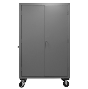 Durham 2502M-BLP-18-2S-5295 Mobile Cabinet, 16 Gauge, 2 Shelves, 18 Blue Bins, 50-9/16 X 24 X 81