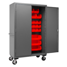 Load image into Gallery viewer, Durham 2502M-BLP-42-1795 Mobile Cabinet, 16 Gauge, 42 Red Bins, 48 X 24 X 81