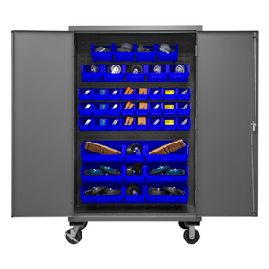 Durham 2502M-BLP-42-5295 Mobile Cabinet, 16 Gauge, 42 Blue Bins, 48 X 24 X 81