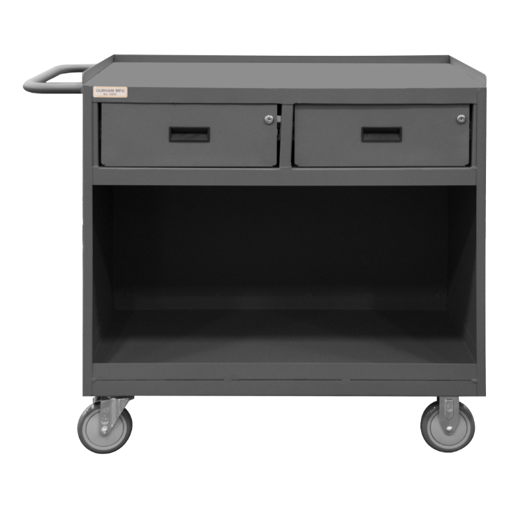 Durham 3117-95 Mobile Bench Cabinet, 2 Drawers, No Doors, Steel Top, 24-1/4 X 42-1/8 X 36-3/8