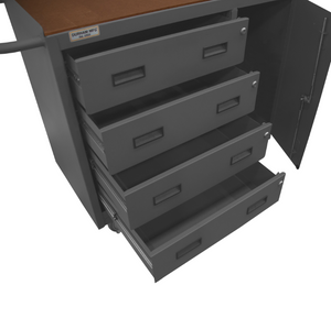 Durham 3121-TH-95 Mobile Bench Cabinet, 4 Drawers, Hard Board Top, 24-1/4 X 42-1/8 X 36-3/8