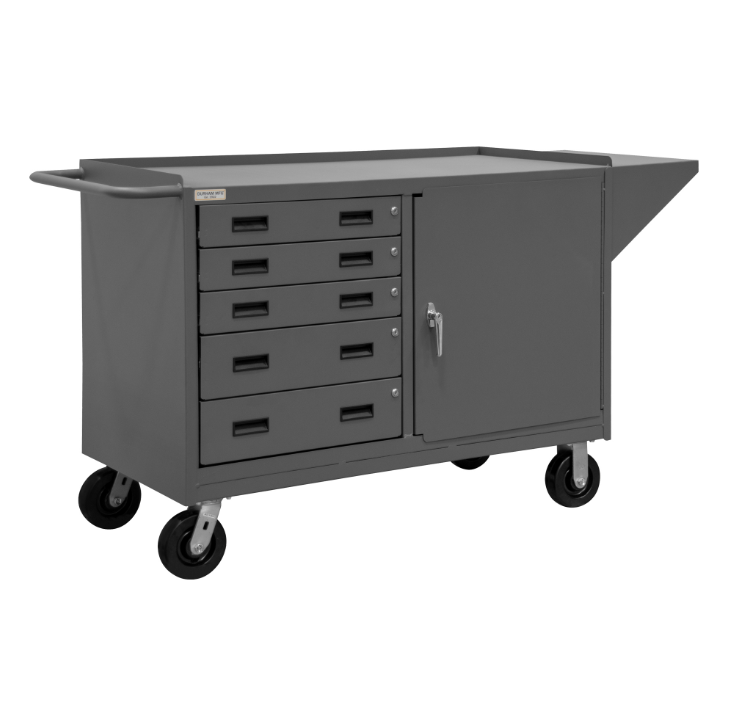 Durham 3402-95 Mobile Bench Cabinet, 1 Shelf, 5 Drawers, 24-1/4 X 66-1/8 X 37-3/4