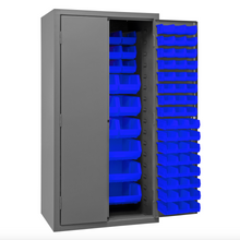 Load image into Gallery viewer, Durham 3501-BDLP-132-5295 Cabinet, 14 Gauge, 132 Blue Bins, 36 X 24 X 72