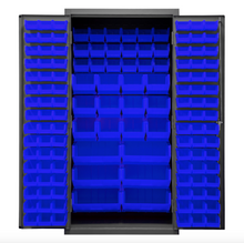 Load image into Gallery viewer, Durham 3501-BDLP-132-5295 Cabinet, 14 Gauge, 132 Blue Bins, 36 X 24 X 72