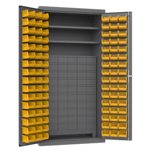 Durham 3501-DLP-60DR11-96-2S-95 Cabinet, 14 Gauge, 60 Drawers, 96 Yellow Bins, 2 Shelves, 36 X 24 X 72