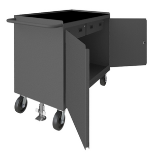 Durham 3414-RM-FL-95 Mobile Bench Cabinet, 2 Drawers, Black Rubber Mat, 24-1/4 X 54-1/8 X 37-3/4