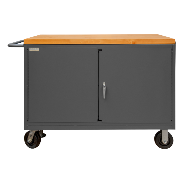 Durham 3415-MT-FL-95 Mobile Bench Cabinet, 2 Drawers, Maple Top, Floor Lock, 24-1/4 X 54-1/8 X 38-1/2