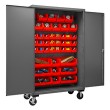 Load image into Gallery viewer, Durham 3502M-BLP-42-1795 Mobile Cabinet, 14 Gauge, 42 Red Bins, 48 X 24 X 81