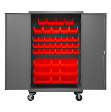 Load image into Gallery viewer, Durham 3502M-BLP-42-1795 Mobile Cabinet, 14 Gauge, 42 Red Bins, 48 X 24 X 81