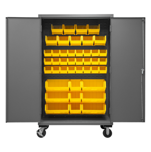 Durham 3502M-BLP-42-95 Mobile Cabinet, 14 Gauge, 42 Yellow Bins, 48 X 24 X 81