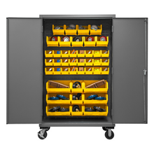 Load image into Gallery viewer, Durham 3502M-BLP-42-95 Mobile Cabinet, 14 Gauge, 42 Yellow Bins, 48 X 24 X 81