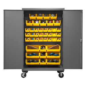 Durham 3502M-BLP-42-95 Mobile Cabinet, 14 Gauge, 42 Yellow Bins, 48 X 24 X 81