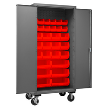 Load image into Gallery viewer, Durham 3501M-BLP-30-1795 Mobile Cabinet, 14 Gauge, 30 Red Bins, 36 X 24 X 81