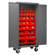 Load image into Gallery viewer, Durham 3501M-BLP-30-1795 Mobile Cabinet, 14 Gauge, 30 Red Bins, 36 X 24 X 81