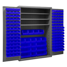 Load image into Gallery viewer, Durham 3502-138-3S-5295 Cabinet, 14 Gauge, 3 Shelves, 138 Blue Bins, 48 X 24 X 72