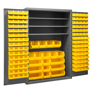 Durham 3502-138-3S-95 Cabinet, 14 Gauge, 3 Shelves, 138 Yellow Bins, 48 X 24 X 72