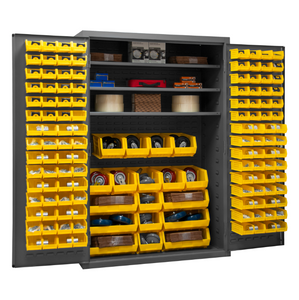 Durham 3502-138-3S-95 Cabinet, 14 Gauge, 3 Shelves, 138 Yellow Bins, 48 X 24 X 72