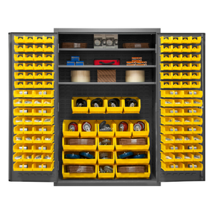 Durham 3502-138-3S-95 Cabinet, 14 Gauge, 3 Shelves, 138 Yellow Bins, 48 X 24 X 72