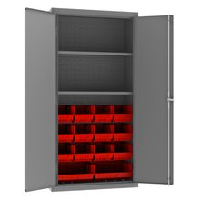 Load image into Gallery viewer, Durham 3602-BLP-14-2S-1795 Cabinet, 14 Gauge, 2 Shelves, 14 Red Bins, 36 X 18 X 72