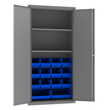 Load image into Gallery viewer, Durham 3602-BLP-14-2S-5295 Cabinet, 14 Gauge, 2 Shelves, 14 Blue Bins, 36 X 18 X 72