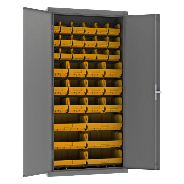 Durham 3602-BLP-36-95 Cabinet, 14 Gauge, 36 Yellow Bins, 36 X 18 X 72