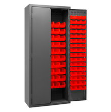 Load image into Gallery viewer, Durham 3603-156B-1795 Cabinet, 14 Gauge, 156 Red Bins, 36 X 18 X 84