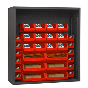 Durham 5006-30-1795 Enclosed Shelving, 12 Gauge, 30 Red Bins, 48 X 18 X 60