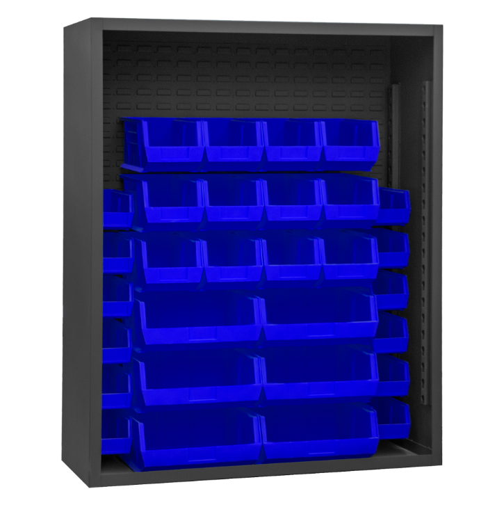 Durham 5006-30-5295 Enclosed Shelving, 12 Gauge, 30 Blue Bins, 48 X 18 X 60