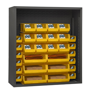 Durham 5006-30-95 Enclosed Shelving, 12 Gauge, 30 Yellow Bins, 48 X 18 X 60