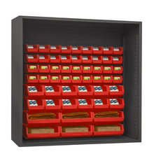 Load image into Gallery viewer, Durham 5019-54-1795 Enclosed Shelving, 12 Gauge, 54 Red Bins, 60 X 24 X 72