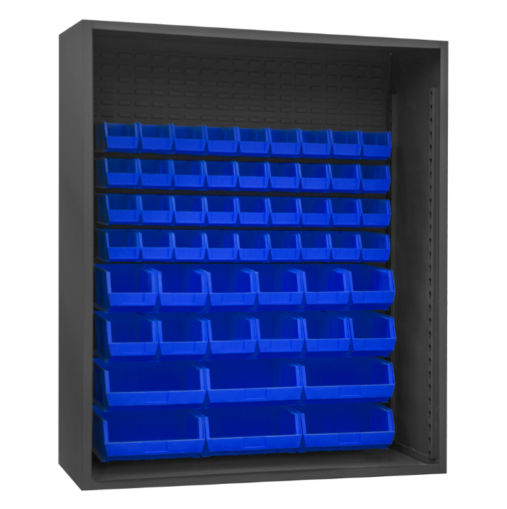 Durham 5019-54-5295 Enclosed Shelving, 12 Gauge, 54 Blue Bins, 60 X 24 X 72