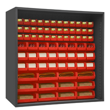 Load image into Gallery viewer, Durham 5023-72-1795 Enclosed Shelving, 12 Gauge, 72 Red Bins, 72 X 24 X 72